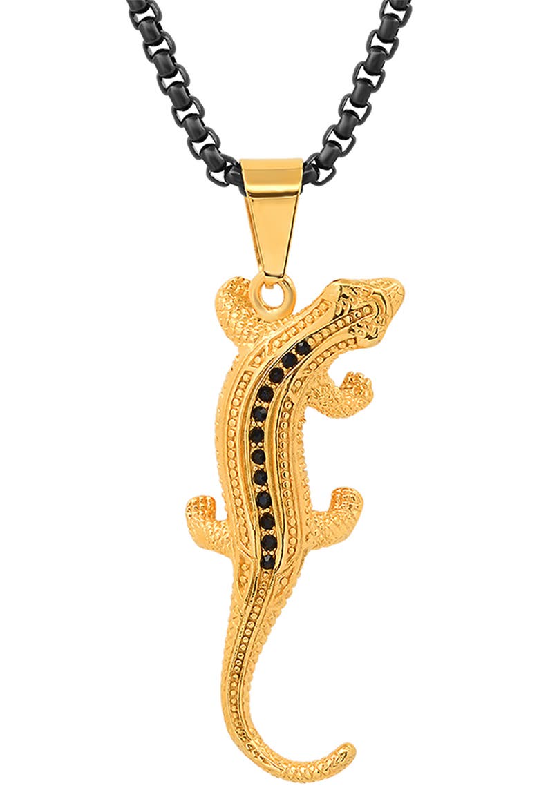 HMY JEWELRY 18k Gold Plated Stainless Steel Two Tone Simulated Diamond Lizard Pendant Necklace, Alternate, color, TWO TONE