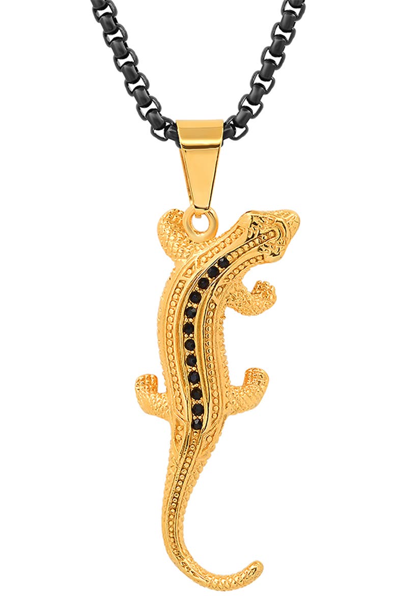 STEELTIME HMY JEWELRY 18k Gold Plated Stainless Steel Two Tone Simulated Diamond Lizard Pendant Necklace, Alternate, color, Two Tone