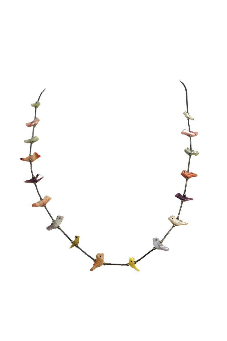 Vintage 1970s Mother of Pearl Fetish Bird Necklace, Alternate, color, Pink