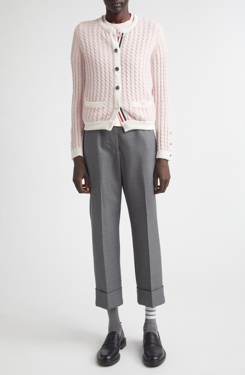 Thom Browne Baby Cable Cashmere Cardigan, Alternate, color, Light Pink