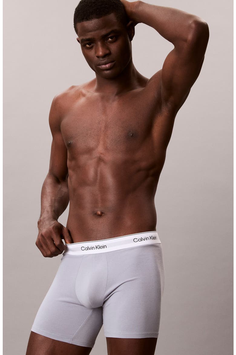 Icon 3-Pack Stretch Cotton Boxer Briefs, Alternate, color, MISTY GREY/ DIAMOND SHORELINE