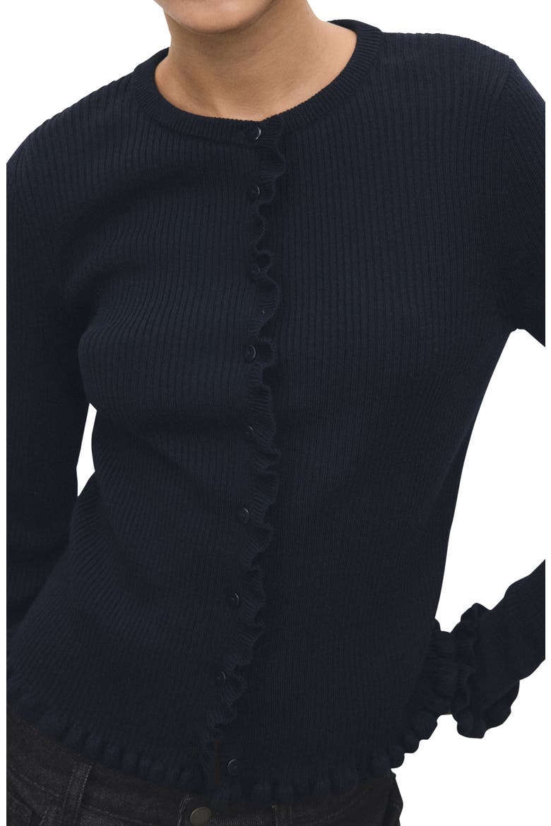 Ruffle Trim Rib Cardigan, Main, color, NAVY