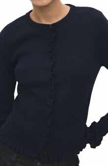 MANGO Ruffle Trim Rib Cardigan