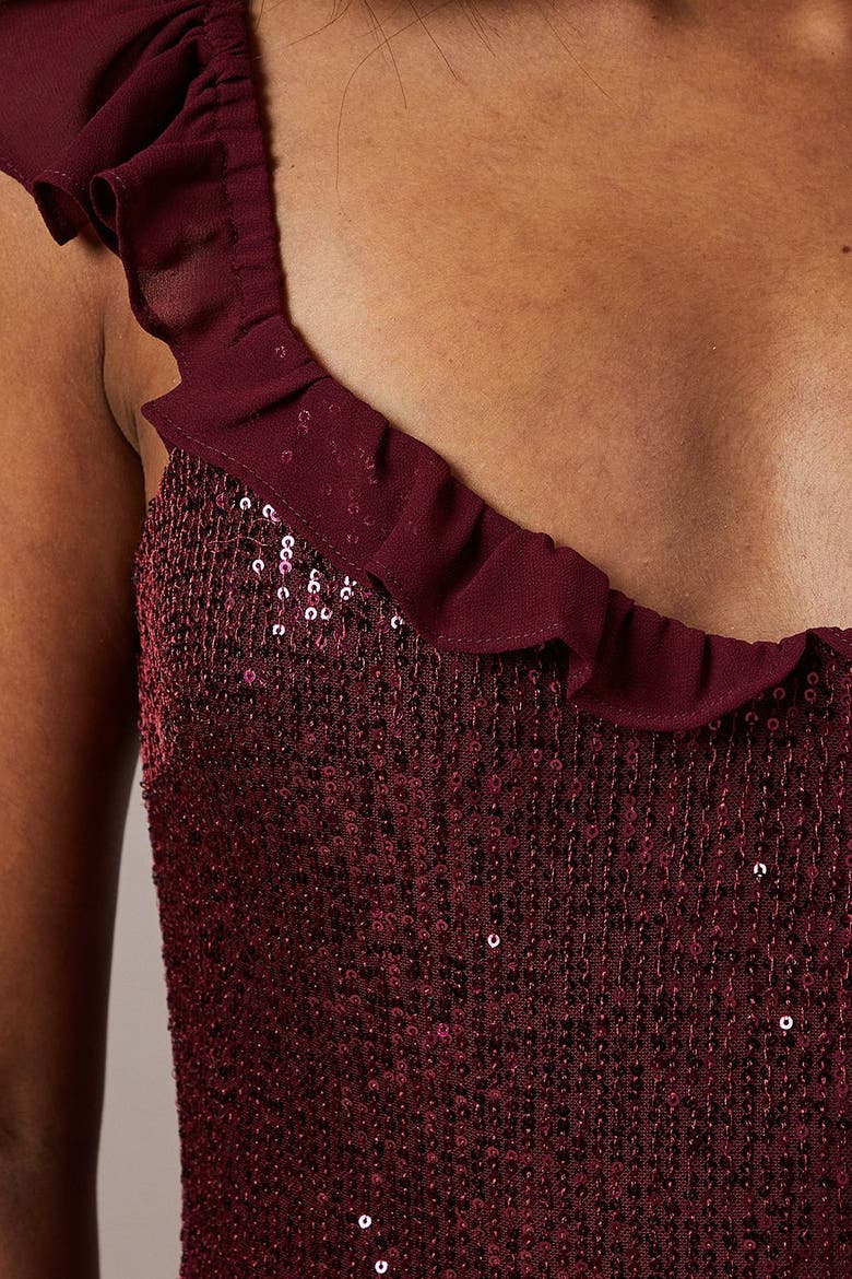 Occasion Sequin Ruffle Midaxi Dress, Alternate, color, Berry