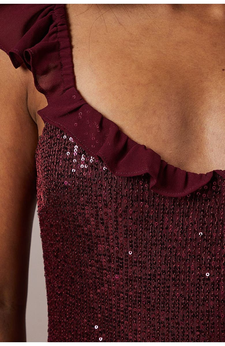 Oasis Occasion Sequin Ruffle Midaxi Dress, Alternate, color, Berry