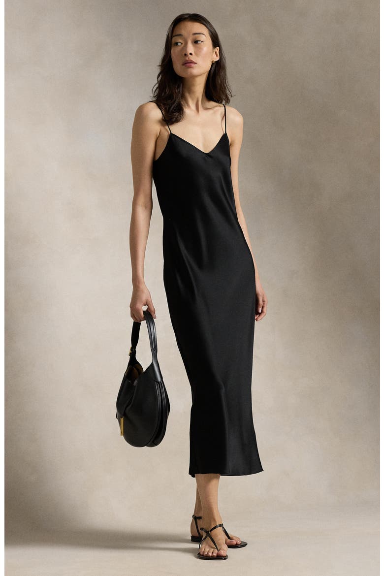Double Face Satin Slipdress, Alternate, color, POLO BLACK