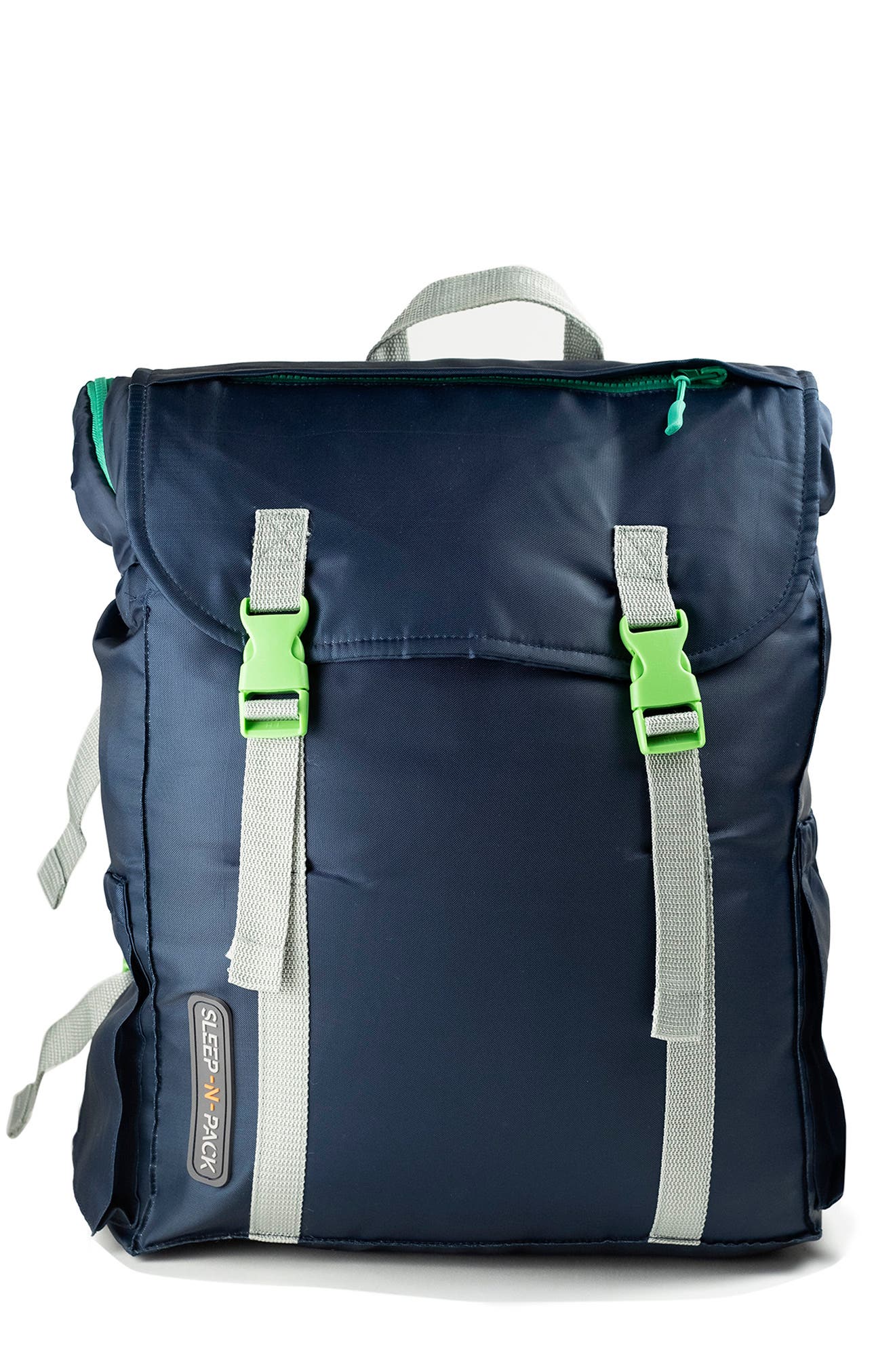 Kids' Sleep-n-Pack Faux Shearling Lined Sleeping Bag Backpack, Main, color, DARK NAVY/ STORMY GREY