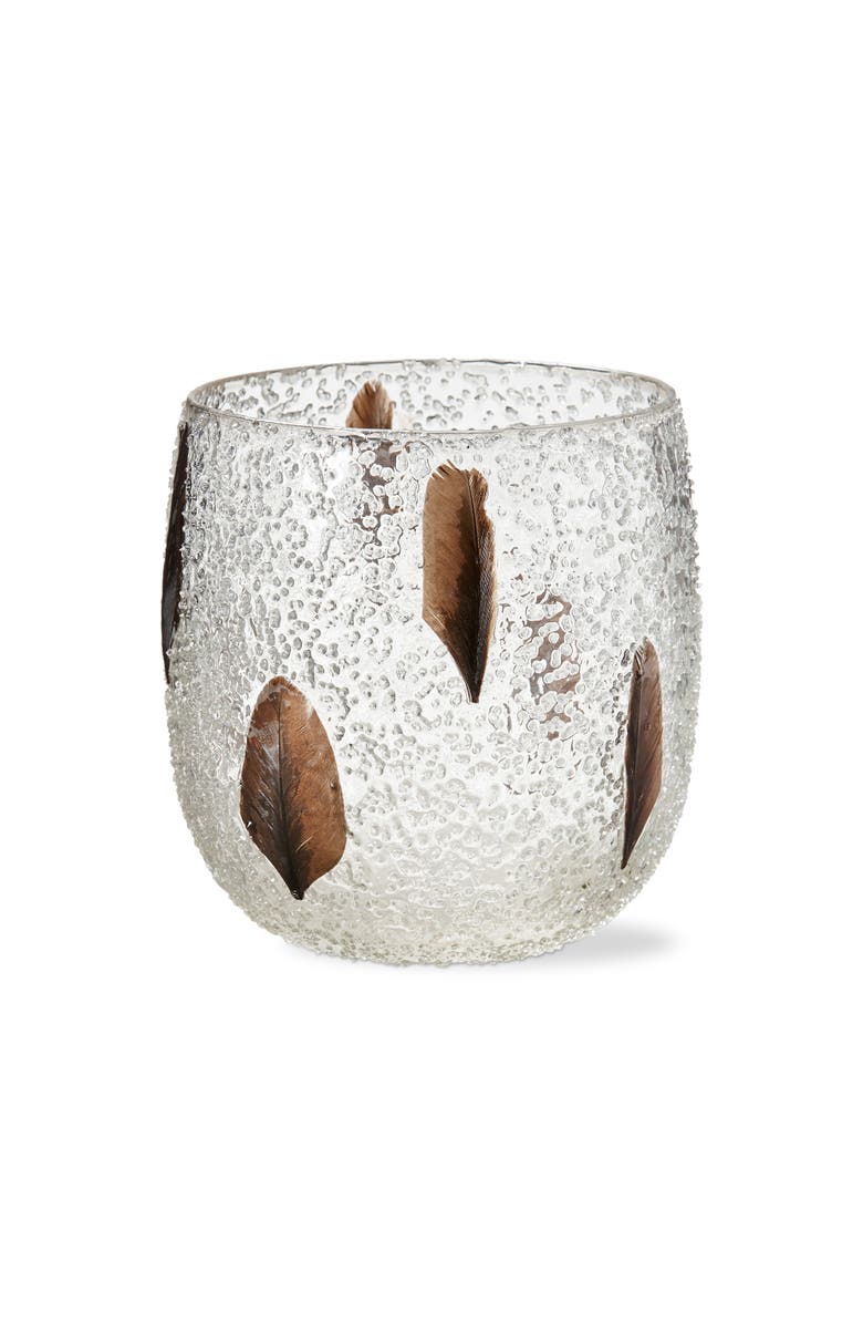 tag Bubble Glass Pillar Candle Holder with Embedded Feathers, Main, color, Multicolored