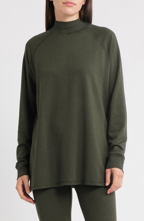 Mock Neck Long Sleeve Terry Shirt (Regular & Petite)