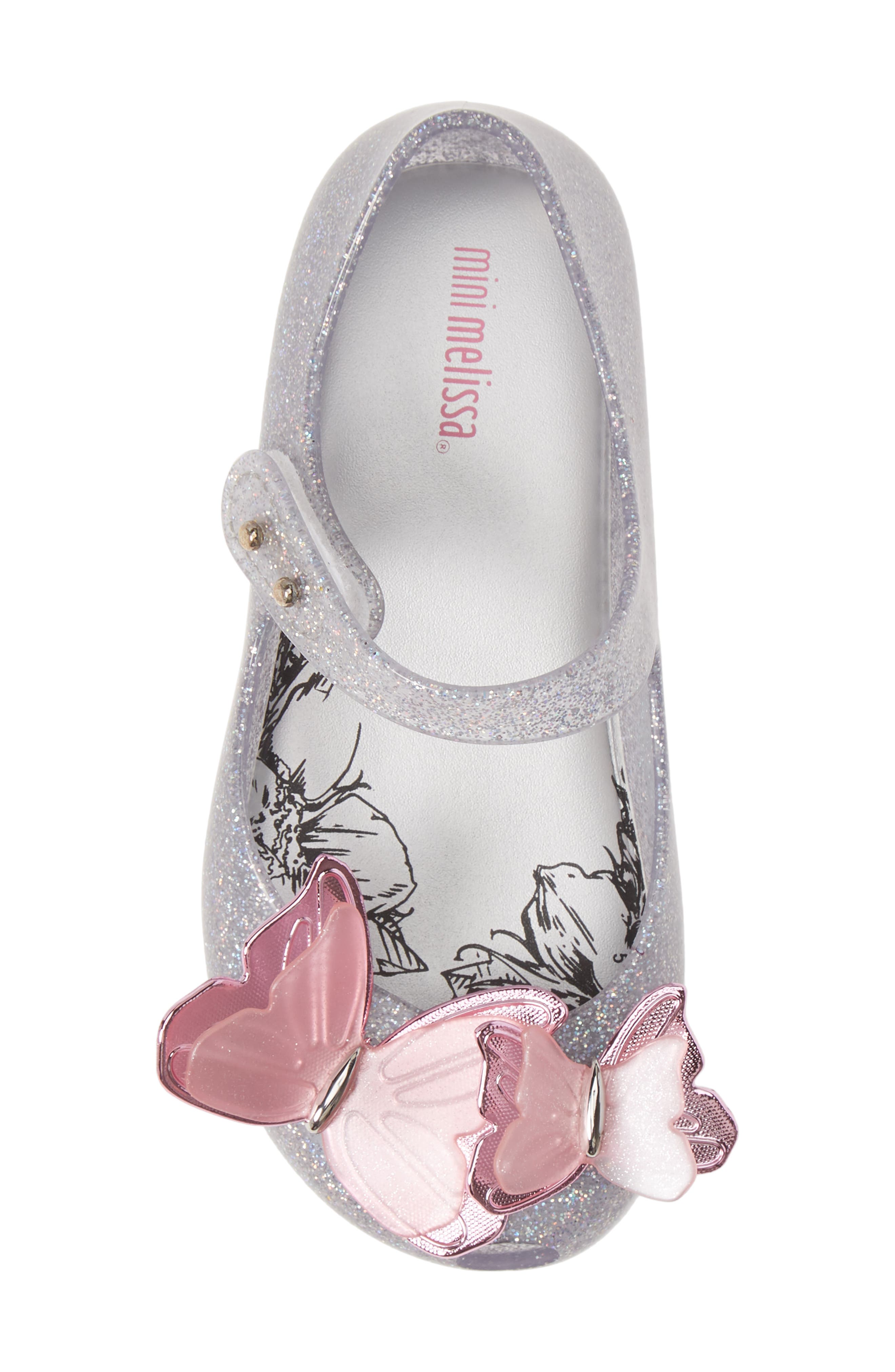 Mini Melissa Ultragirl Butterfly Mary Jane Flat, Alternate, color, Silver Glitter