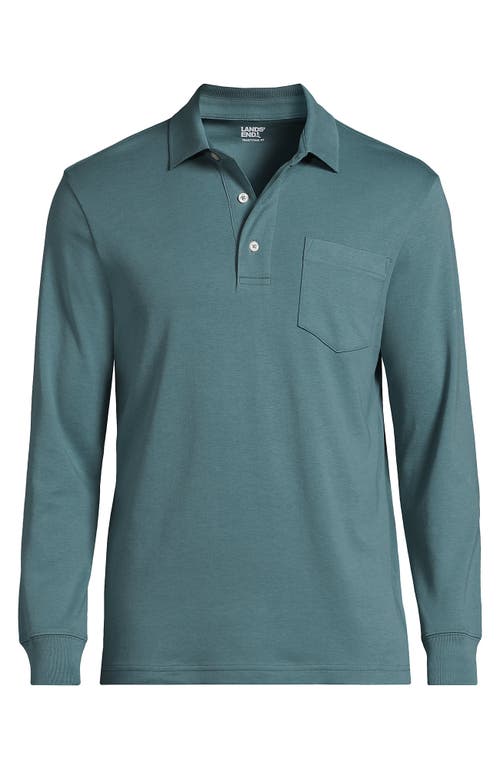 Lands' End Long Sleeve Cotton Supima Polo Shirt With Pocket In Green