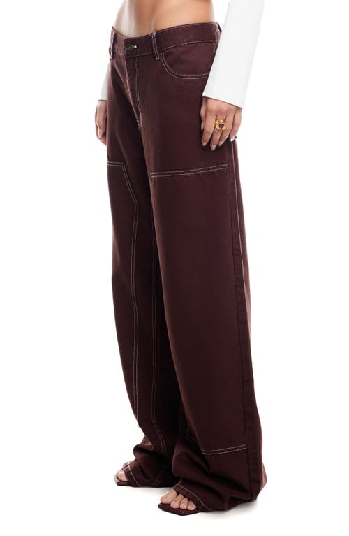 Shop Lioness Anchor Contrast Stitch Wide Leg Jeans In Chocolate