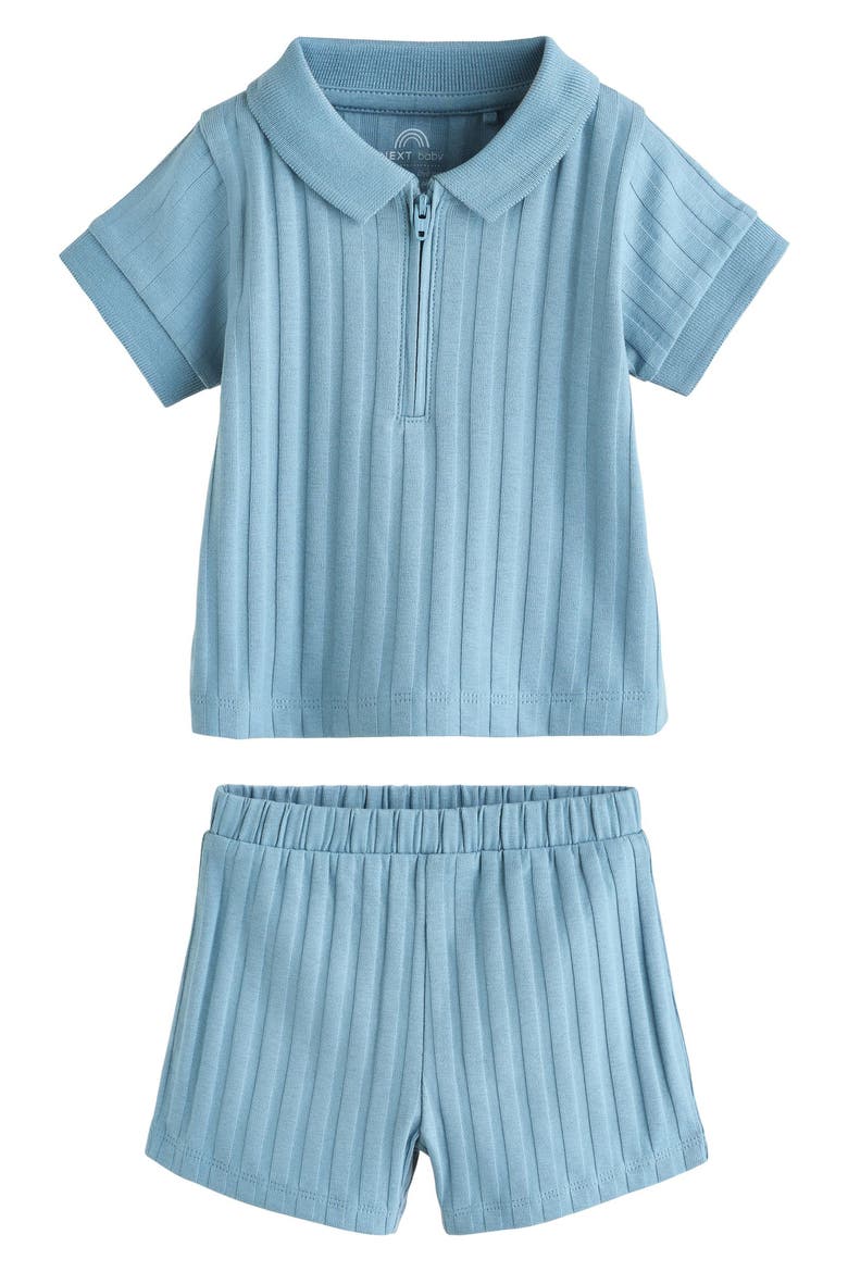 Rib Zip Polo & Shorts Set, Main, color, BLUE