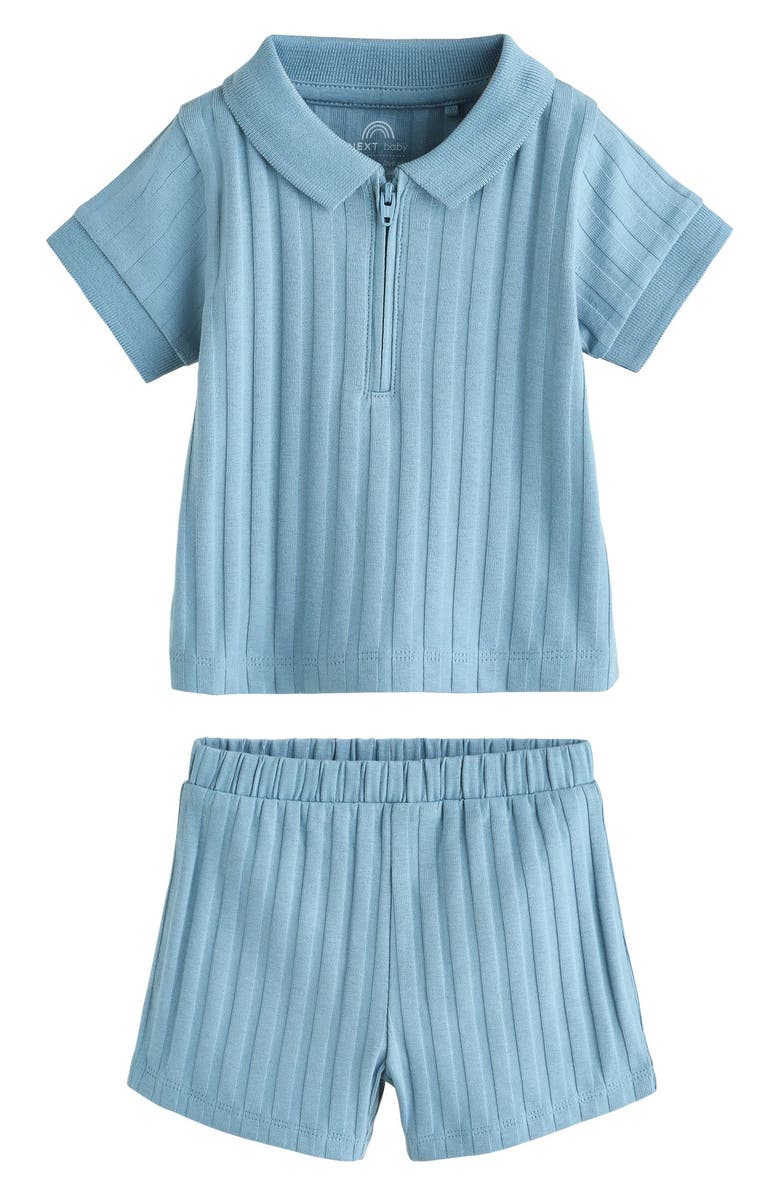 NEXT Rib Zip Polo & Shorts Set, Main, color, Blue