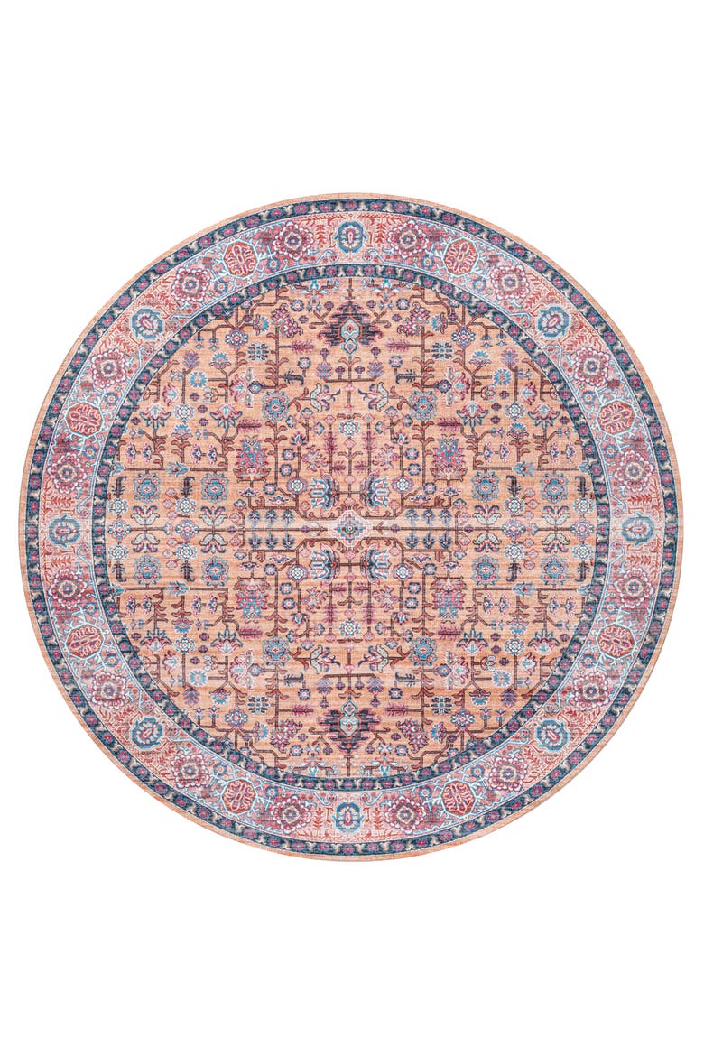 Kemer All-Over Persian Machine-Washable Round Area Rug, Alternate, color, Red/Blue