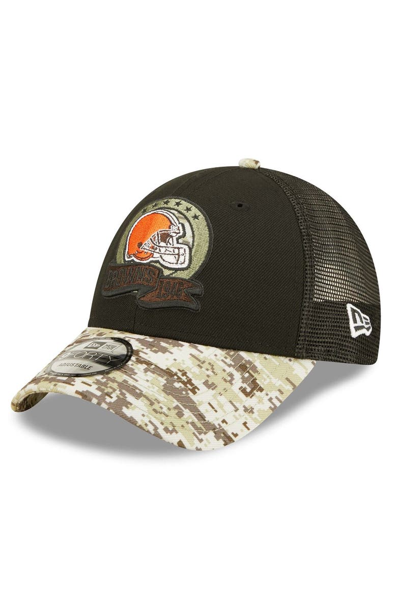 Men's New Era Black/Camo Cleveland Browns 2022 Salute To Service 9FORTY Snapback Trucker Hat, Alternate, color, Black