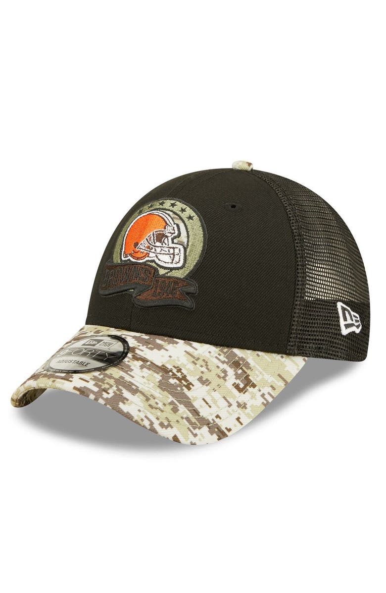 New Era Men's New Era Black/Camo Cleveland Browns 2022 Salute To Service 9FORTY Snapback Trucker Hat, Alternate, color, 