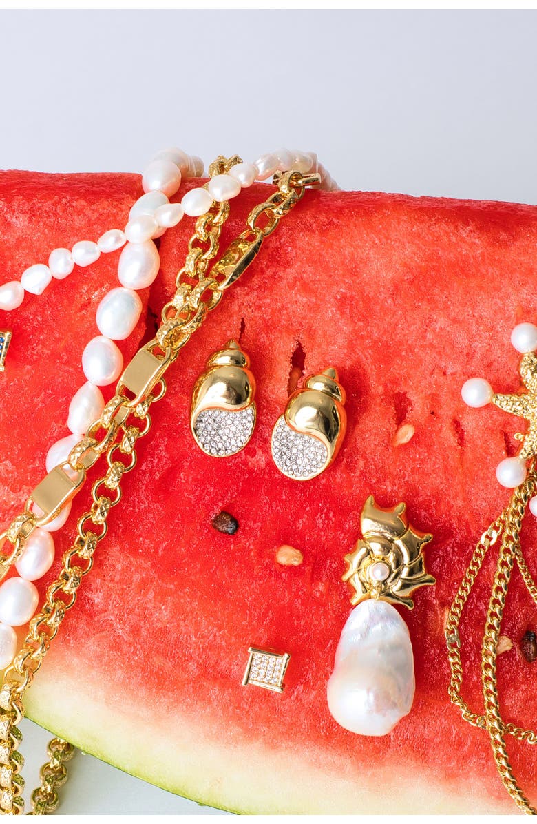 Classicharms Lexi Crystal Seashell Stud Earrings, Alternate, color, Gold