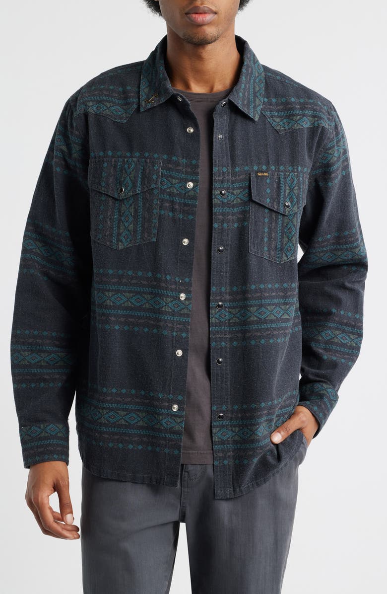 DARK SEAS Austin Print Snap-Up Shirt, Main, color, Black