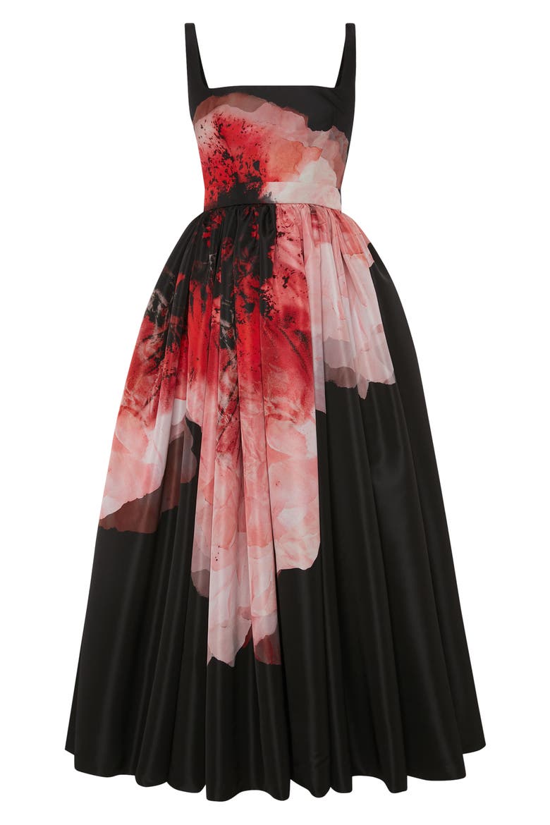 Alexander McQueen Anemone Print Faille Dress, Alternate, color, RED - ANEMONE