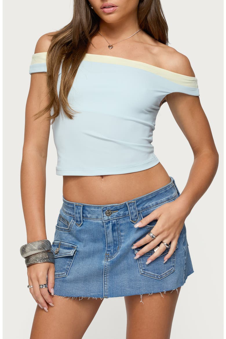 Strada Contrast Trim One-Shoulder Top, Main, color, LIGHT-BLUE