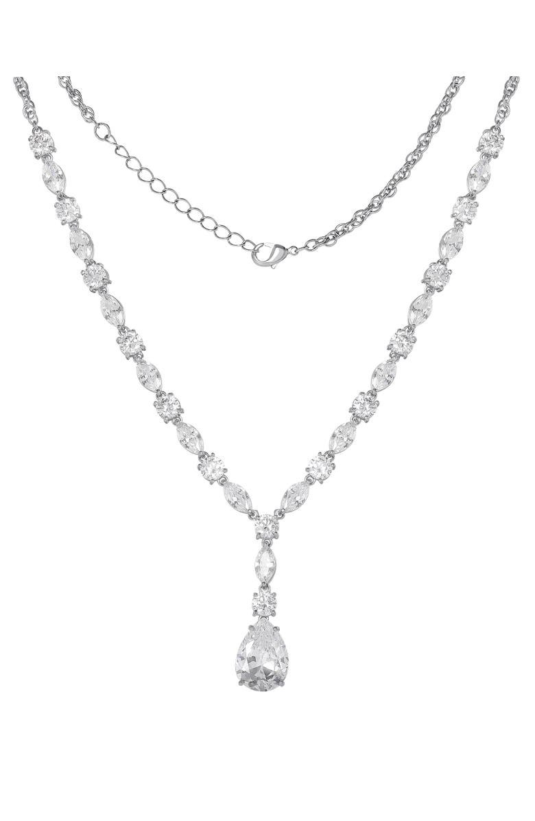 Jessica Simpson Crystal Drop Pendant Necklace, Alternate, color, Silver