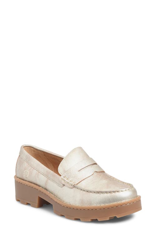 Børn Carrera Platform Penny Loafer in Light Gold Metallic 