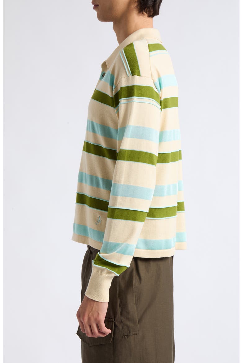 Textured Stripe Long Sleeve Rugby Polo, Alternate, color, IVORY