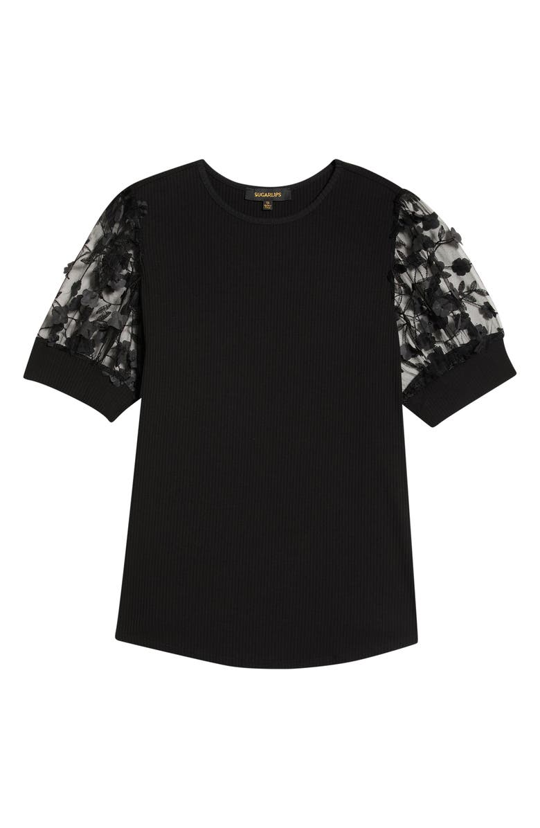 SUGARLIPS Sheer Puff Sleeve Top, Alternate, color, Black