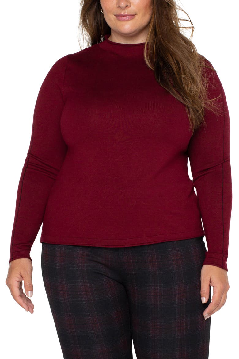 Mock Neck Roll Hem Sweater, Main, color, BURGUNDY