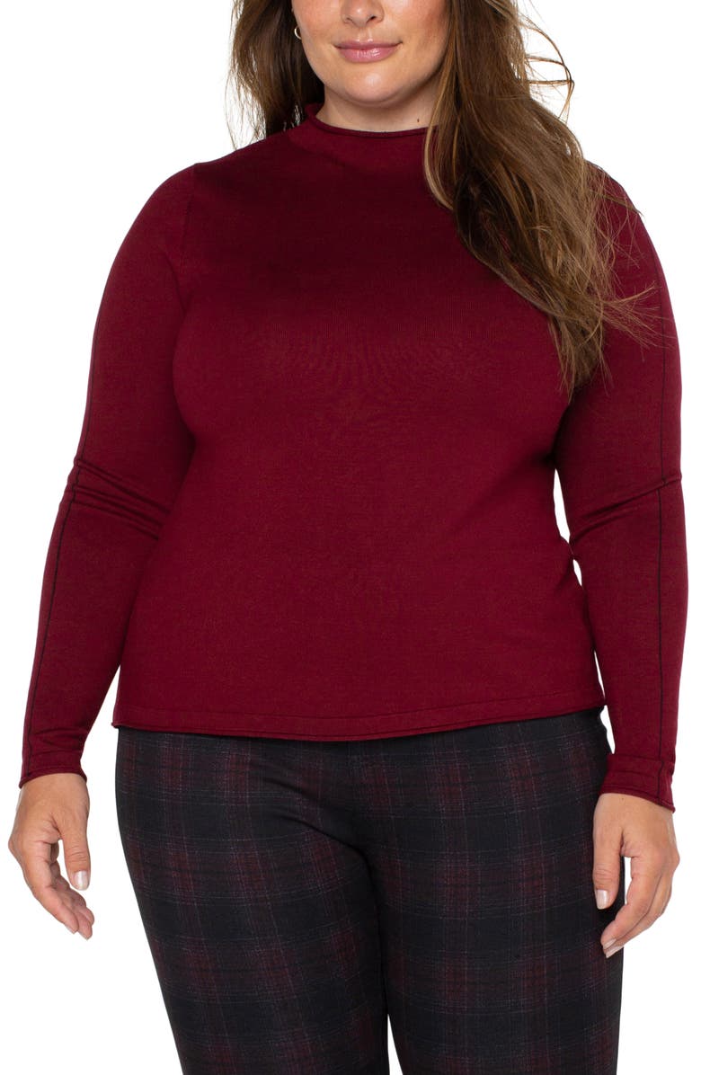 Liverpool Los Angeles Mock Neck Roll Hem Sweater, Main, color, Burgundy