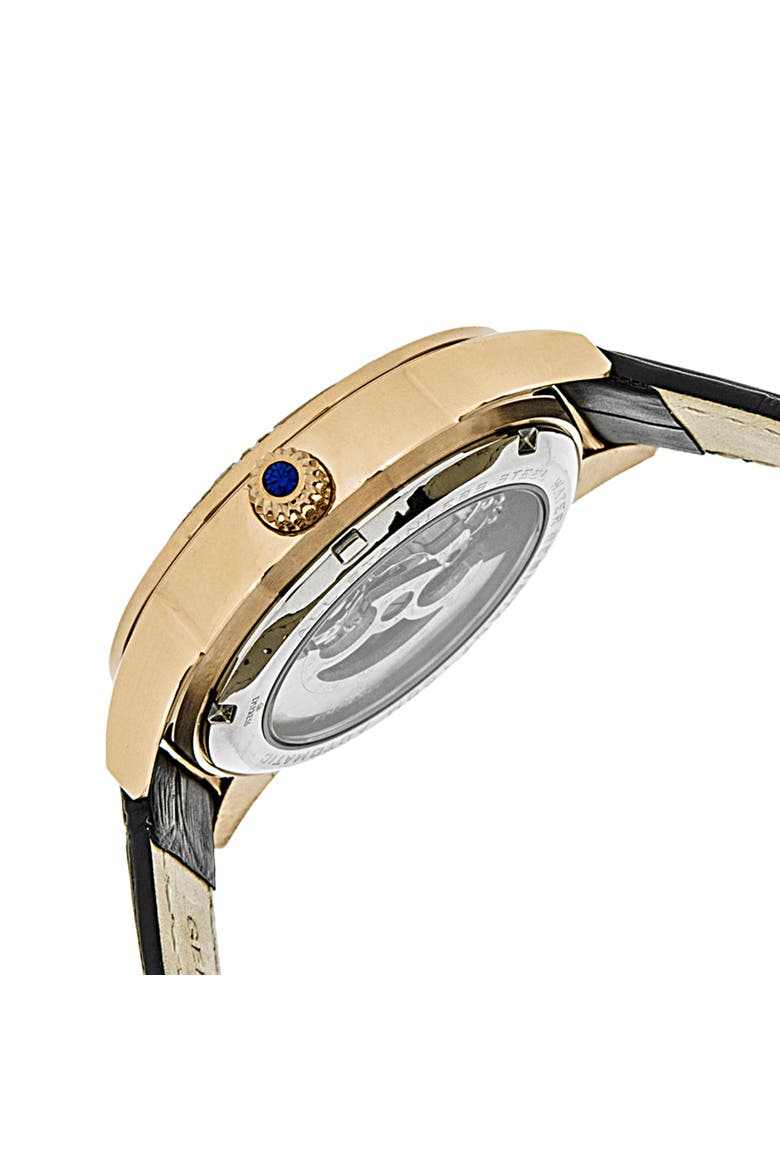 Godiva Automatic MOP Leather-Band Watch, Alternate, color, Black