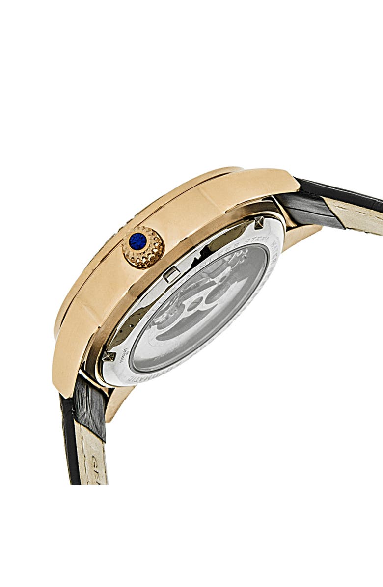 Empress Godiva Automatic MOP Leather-Band Watch, Alternate, color, Black