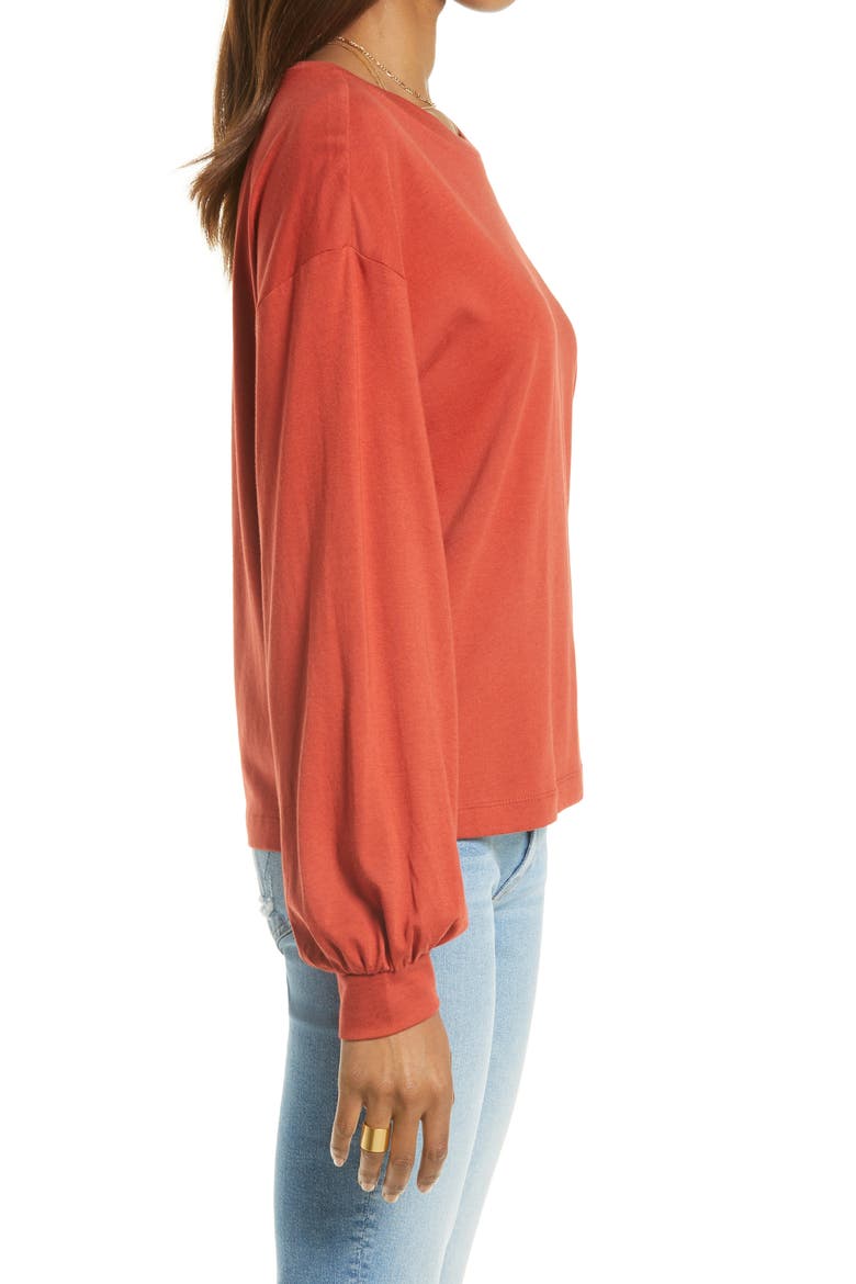 Blouson Sleeve Knit Top, Alternate, color, RED OCHRE