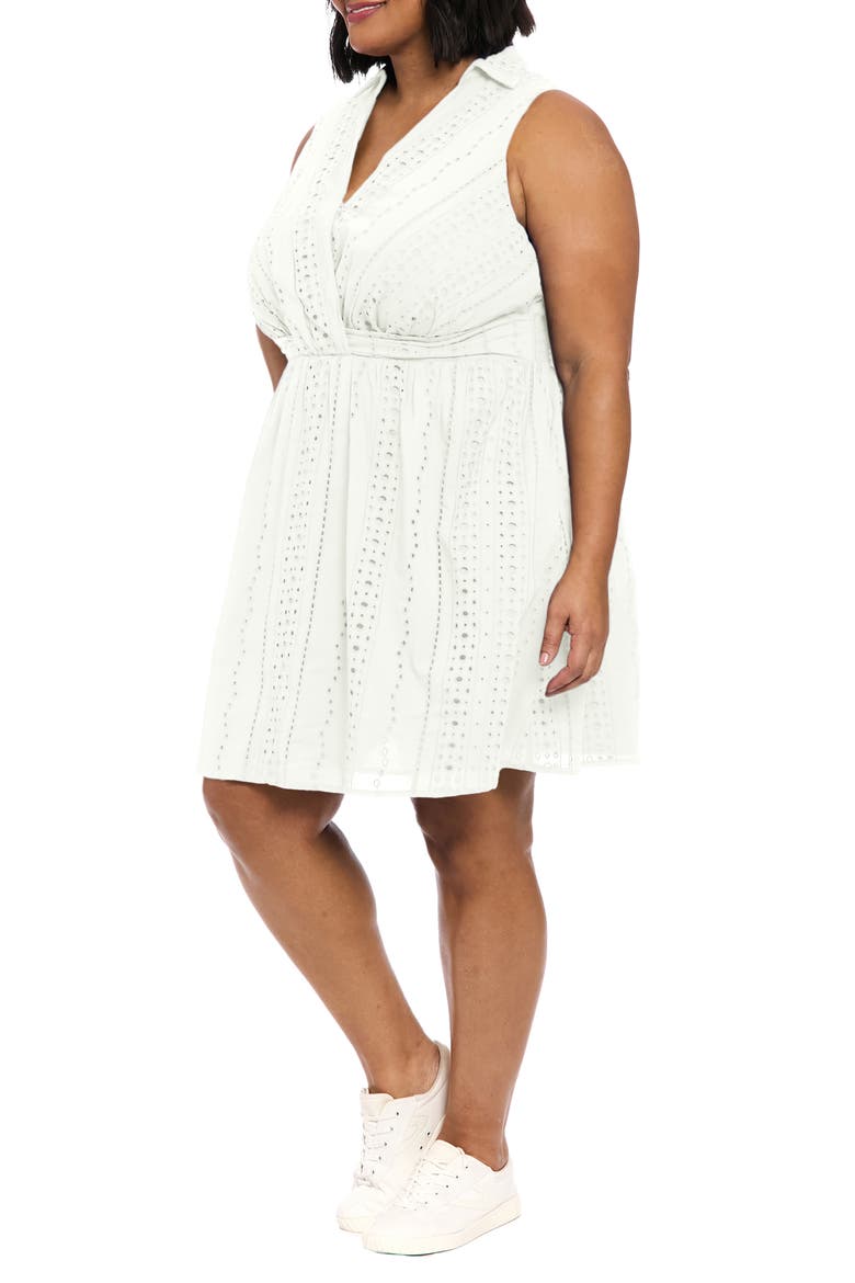 Front Twist Cotton Eyelet A-Line Dress, Alternate, color, WHITE