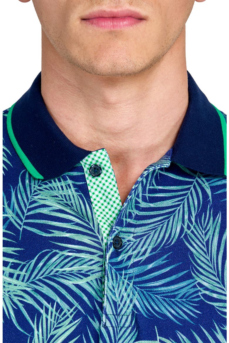 Slim Fit Floral Cotton Stretch Pique Polo, Alternate, color, NAVY/GREEN
