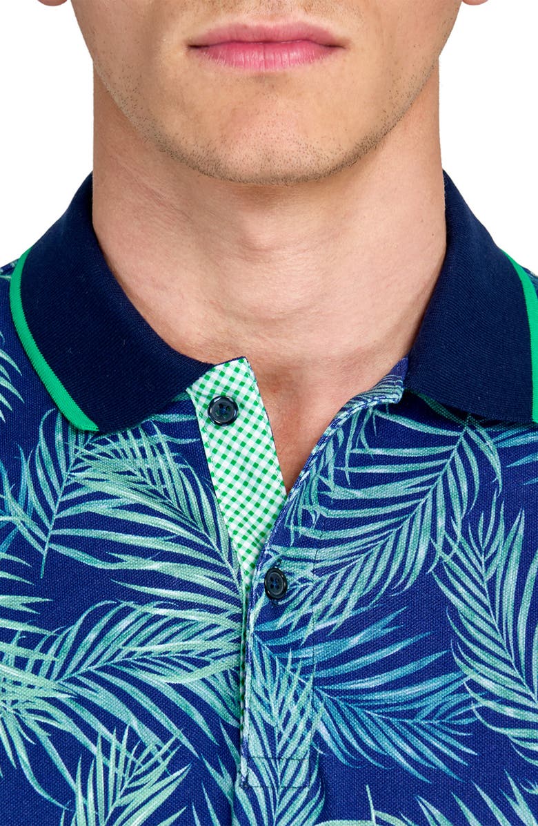 CONSTRUCT Slim Fit Floral Cotton Stretch Pique Polo, Alternate, color, Navy/Green