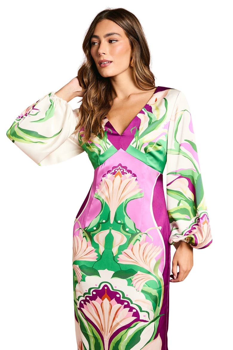 Long Sleeve Placement Print Midi Dress, Alternate, color, Multi