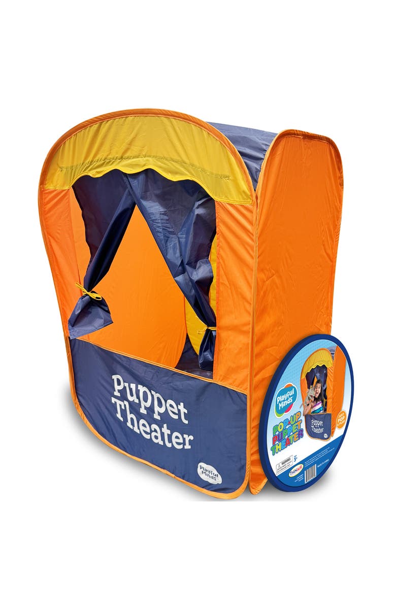 Playful Minds 42 Inch Pop Up Puppet Theater. Orange & Blue, Main, color, Multicolored