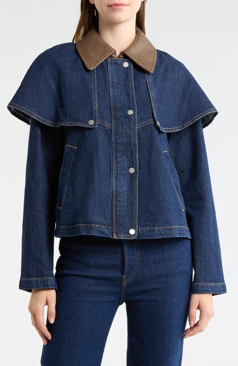Avec Les Filles Stretch Denim Cape Jacket, Main, color, Raw Indigo