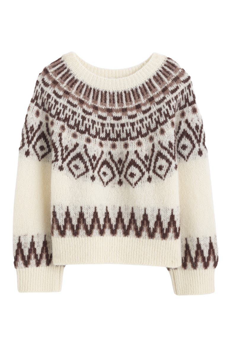 Fair Isle Wool & Alpaca Blend Sweater, Alternate, color, WHITE AND BROWN FAIR ISLE