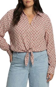 Sanctuary Lover Print Tie Hem Crop Sateen Shirt