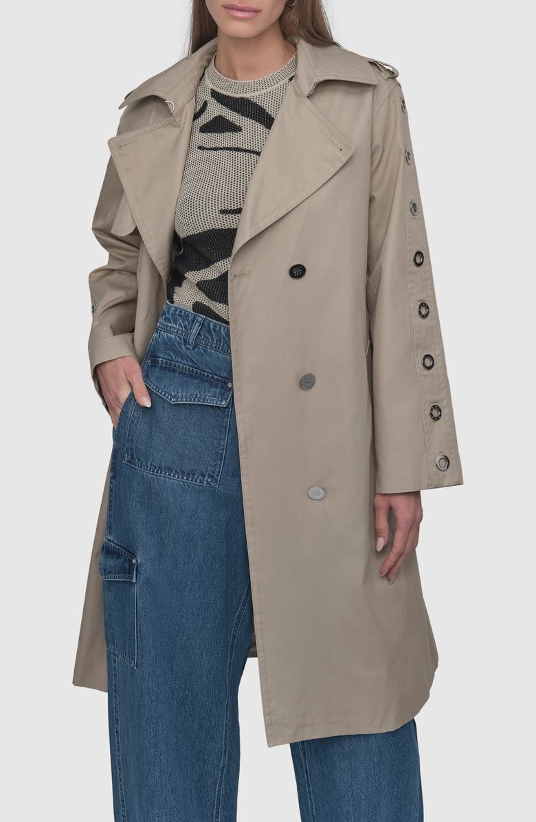 DKNY Grommet Sleeve Trench Coat, Alternate, color, Pebble