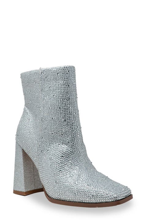 Rhinestone Block Heel Bootie (Women)