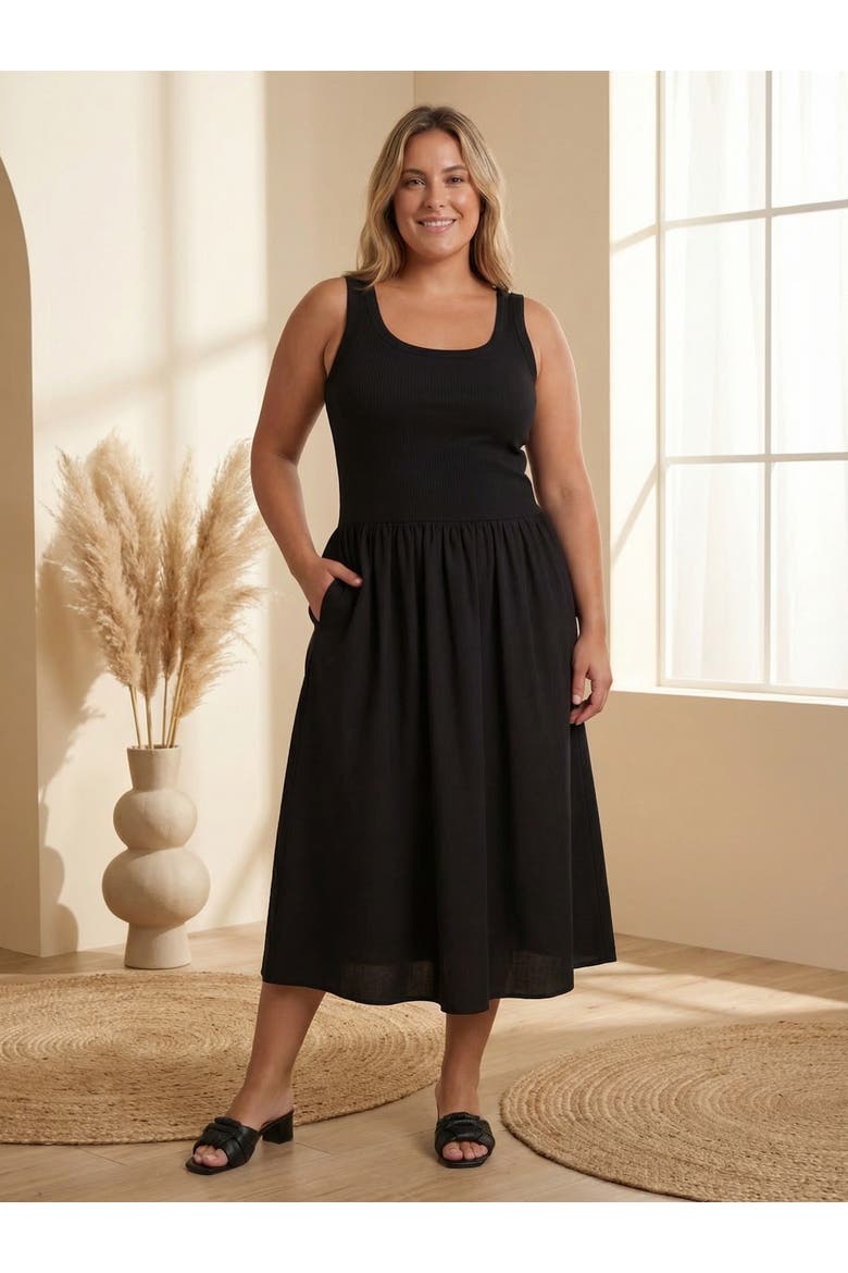 Curvy Essential Sleeveless Scoop Neck A-Line Pocket Maxi Dress, Alternate, color, White