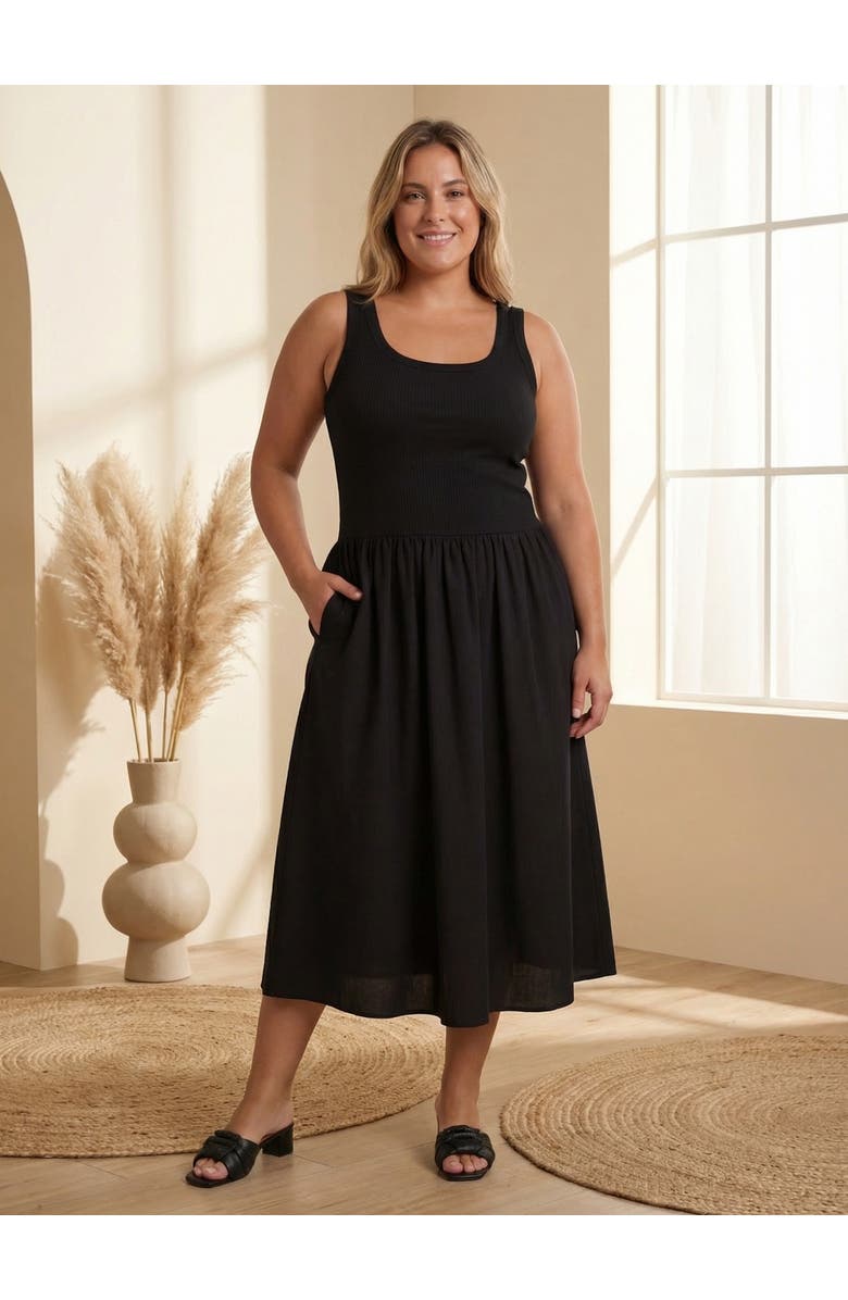 24seven Comfort Apparel Curvy Essential Sleeveless Scoop Neck A-Line Pocket Maxi Dress, Alternate, color, Black