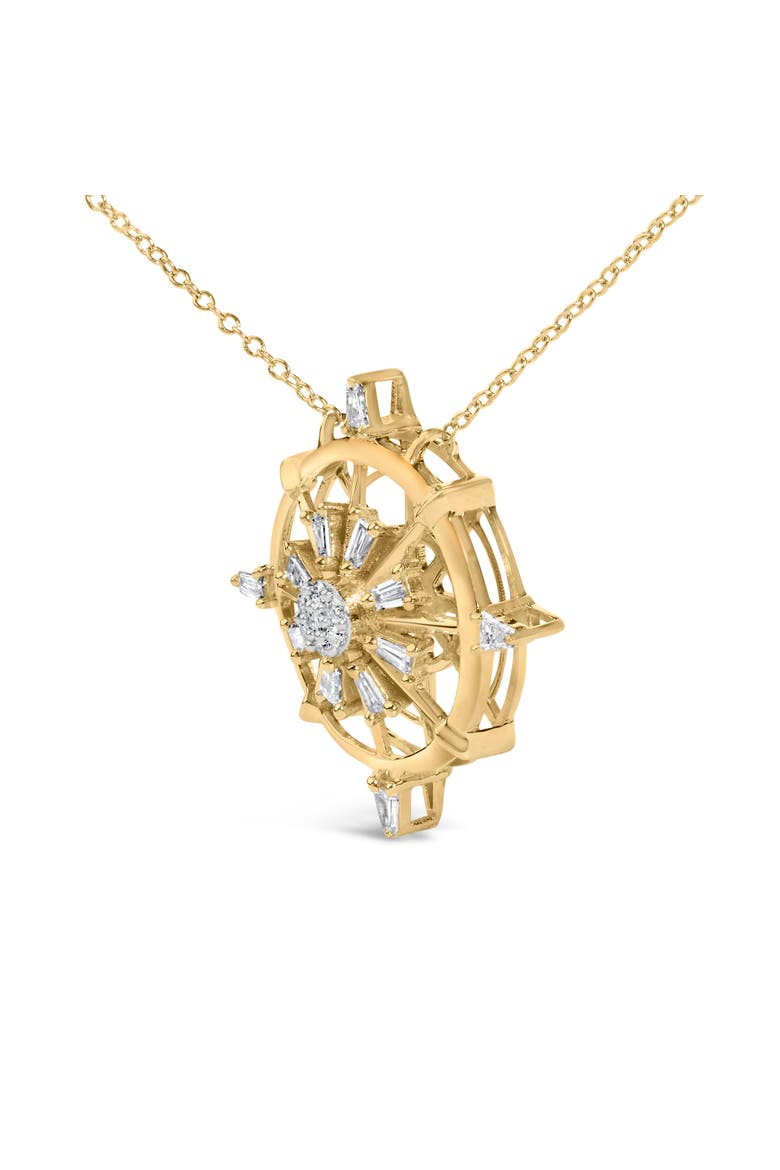 14K Yellow Gold Plated Sterling Silver 1/3 Cttw Diamond Compass Pendant Necklace, Alternate, color, Yellow Gold over Silver