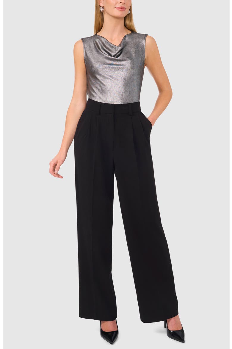 Metallic Cowl Neck Sleeveless Top, Alternate, color, BLACK