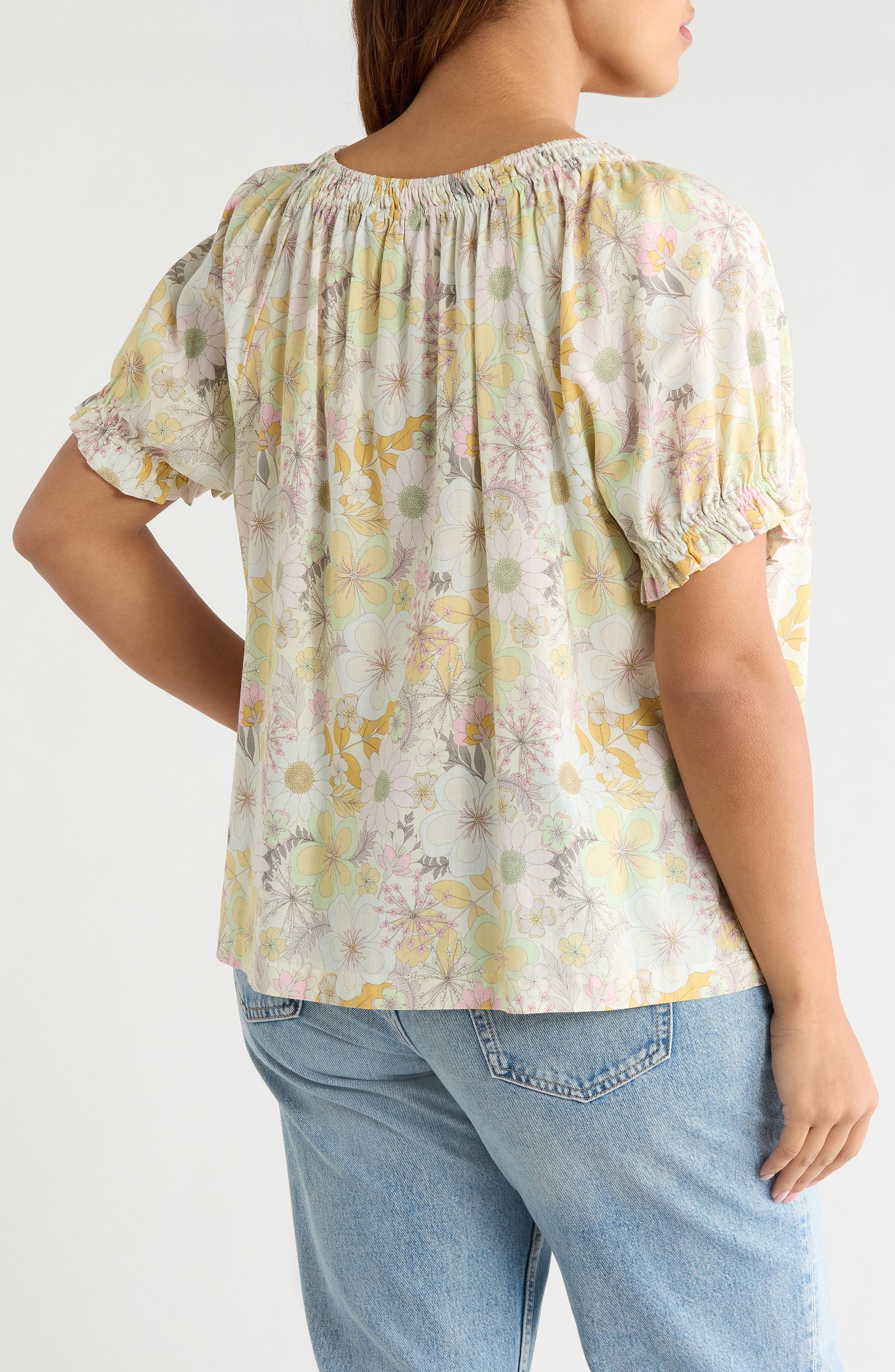 Floral Gathered Split Neck Top - image 2