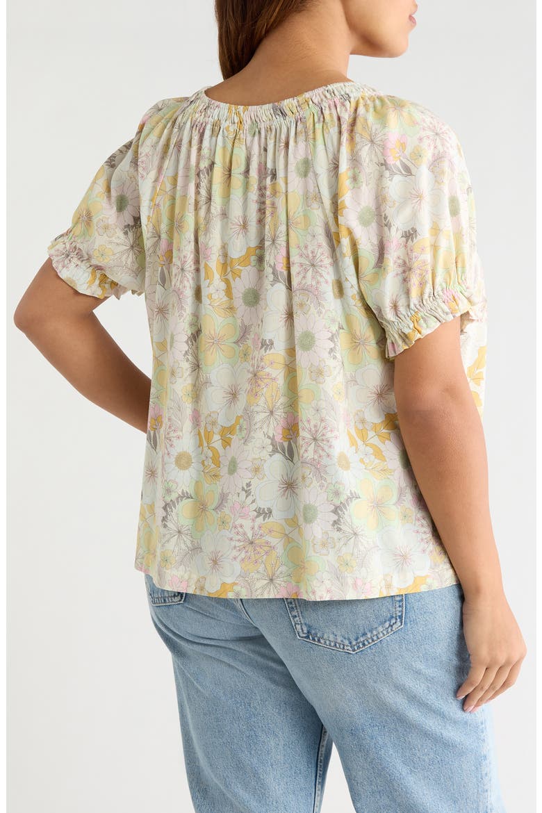 Floral Gathered Split Neck Top, Alternate, color, PRISTINE MULTI